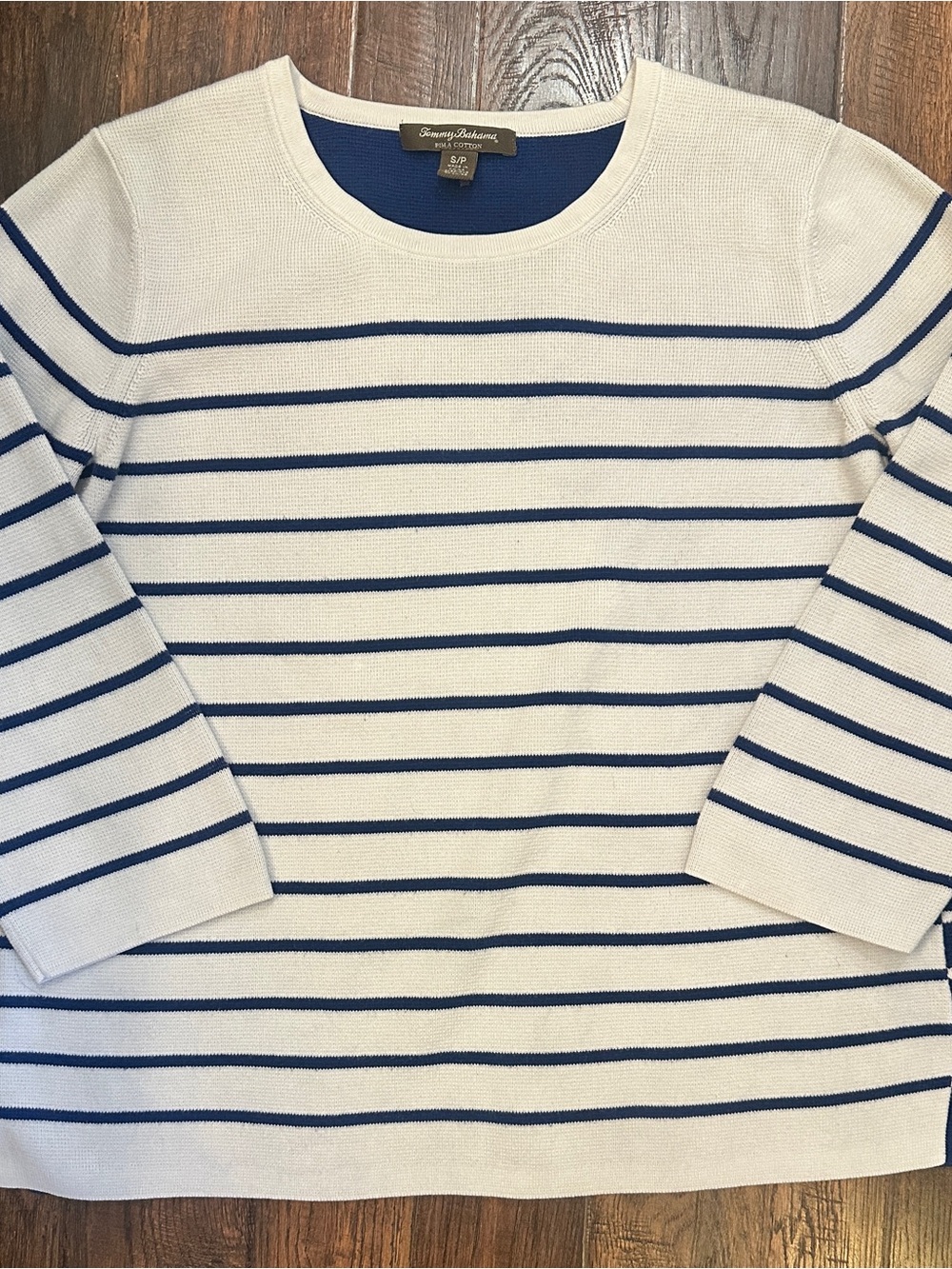 Tommy Bahama Womens S Striped Sweater Blue Ivory Cotton Blend